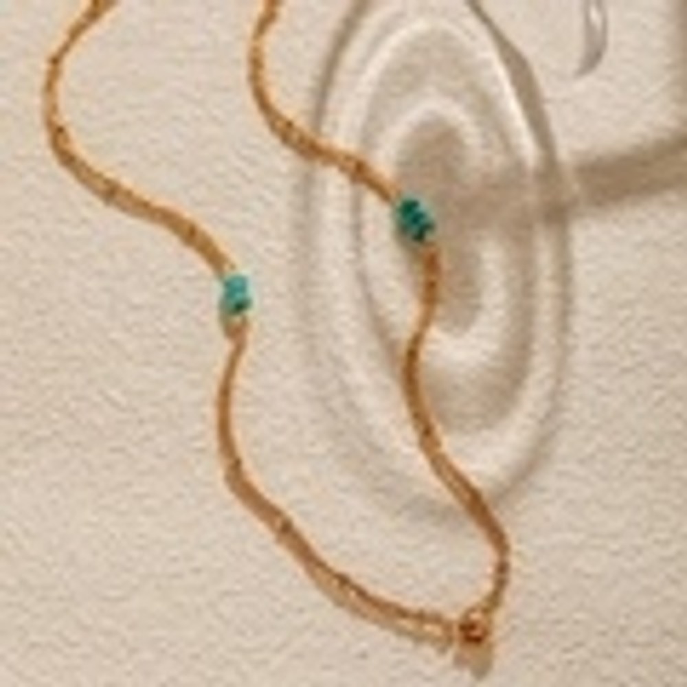 Womens Gold Turquoise Beaded Dainty‎ Chain Necklace Minimalist Boho
